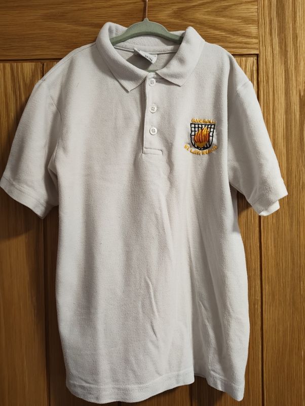 Branded white polo, age 7-8